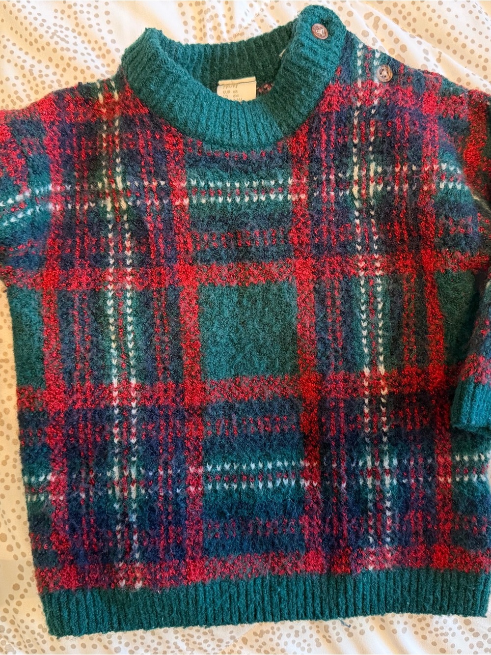 H&M Green & Red Plaid Crewneck baby Sweater